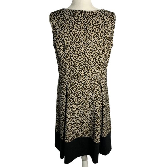 Dana Buchman Animal Print Swing Dress 12 Black Stretch Knit Textured Zip - Picture 5 of 7